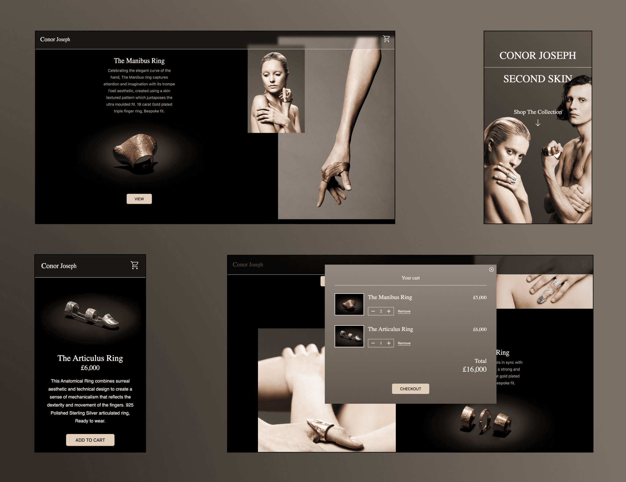 Four screenshots of the site design